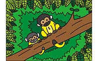 見上げてごらんリスザル親子（色つき）